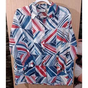 Alfred Dunner PLUS 16 Red White Blue Button Up Semi Sheer Shirt NO Camisole Top‎